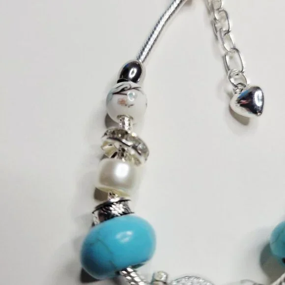 NWT Pandora Style Charm Bracelet Glitter Mermaids Tail Ceramic Beads Premium M/L - Picture 6 of 8